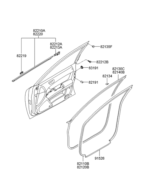 2011 Hyundai Genesis  Clip-Door Belt Outside Weatherstrip Mounting Diagram for 822193K000