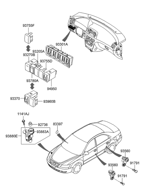 2013 Hyundai Genesis Switch Assembly-Headlamp Level Diagram for 933703K000