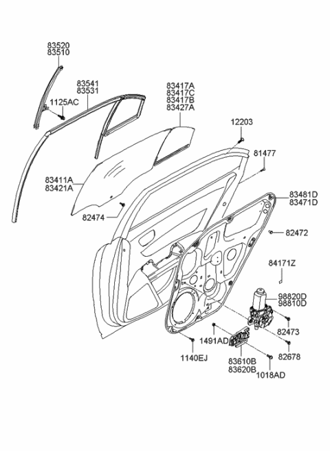2013 Hyundai Genesis  Rear Interior Door Handle Assembly, Right Diagram for 836203K020XZ