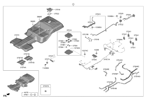 2014 Hyundai Azera  Battery System Assembly Diagram for 37501G7600