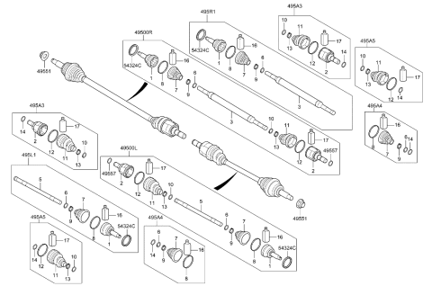 2014 Hyundai Azera Shaft Assembly-Drive, LH Diagram for 49500G7050