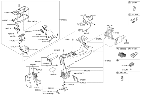 2014 Hyundai Azera  Complete-Console Floor Switch Diagram for 93300G7010RHD