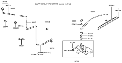 2009 Hyundai Santa Fe Wiper Blade Assembly Diagram for 9836037000