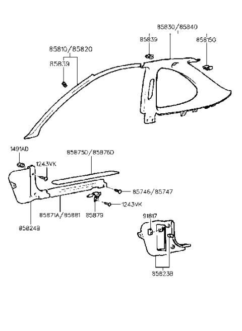 2009 Hyundai Santa Fe Trim Assembly-Cowl Side RH Diagram for 8582427000LK