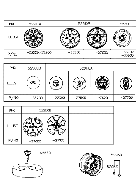2006 Hyundai Santa Fe Steel Wheel Hub Cap Assembly Diagram for 5296027300