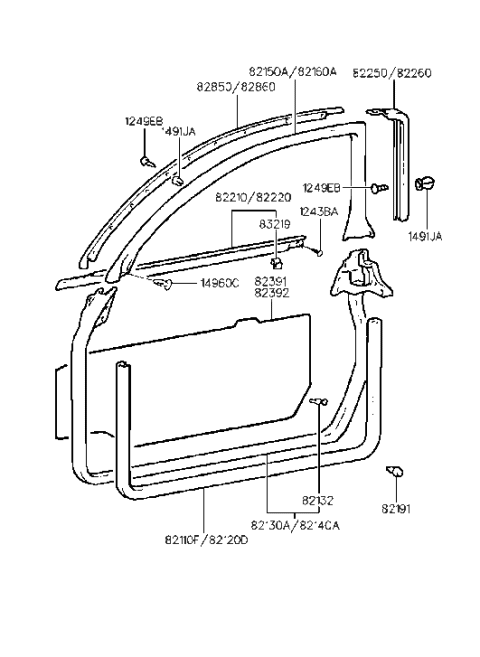 2007 Hyundai Santa Fe  Clip-Weatherstrip Mounting Diagram for 8213237000