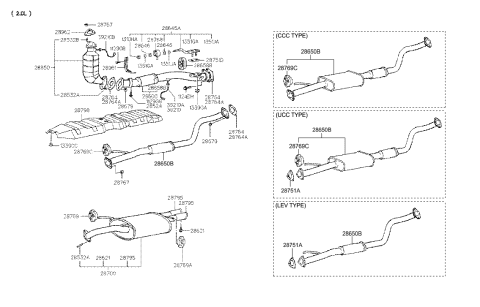 2008 Hyundai Santa Fe  Front Exhaust Pipe Diagram for 2860029050