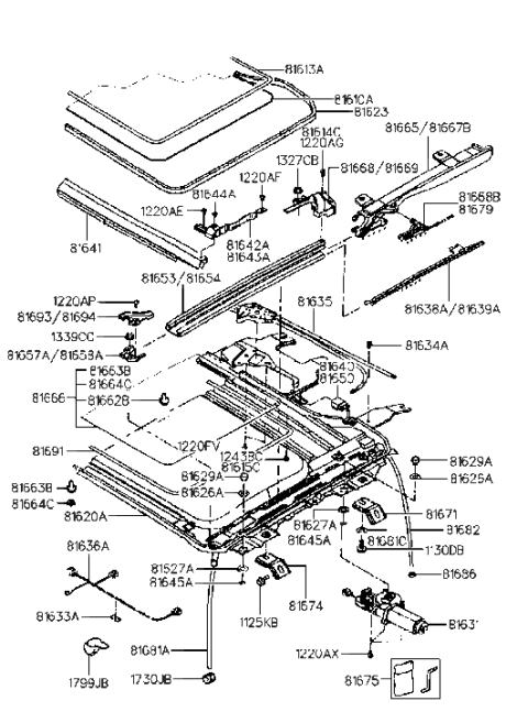 2009 Hyundai Santa Fe  Link Assembly-SUNROOF Decoration, R Diagram for 8164327000
