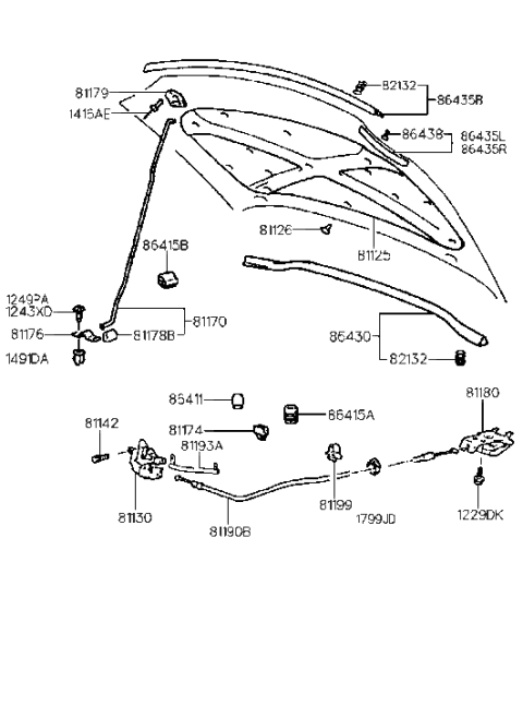 2006 Hyundai Santa Fe Protector-Hood Cable Diagram for 8119324000