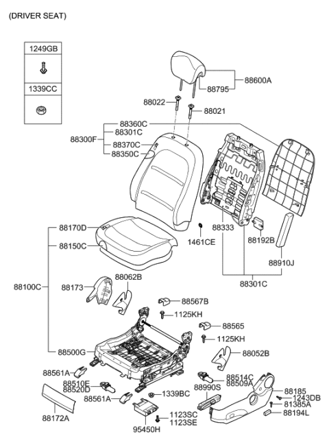 1996 Hyundai Sonata  Actuator Assembly-Lumber Support Diagram for 883333L000