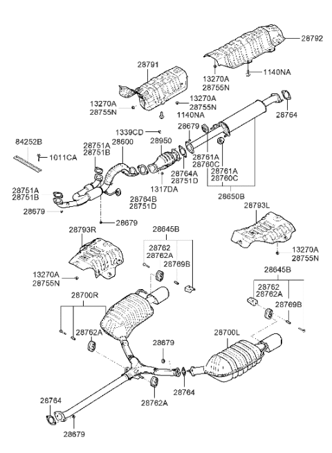 1993 Hyundai Sonata  Protector-Heat Front Diagram for 287913L000