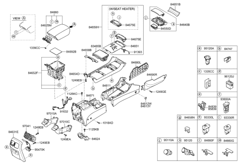 1997 Hyundai Sonata  Knob-ARMREST, Ctr Diagram for 846603L015ASWK