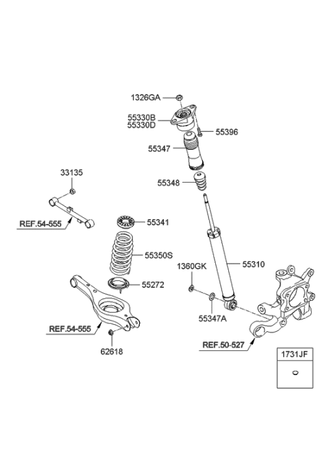 1997 Hyundai Sonata  Rear Shock Absorber Dust Cover Diagram for 553162G700