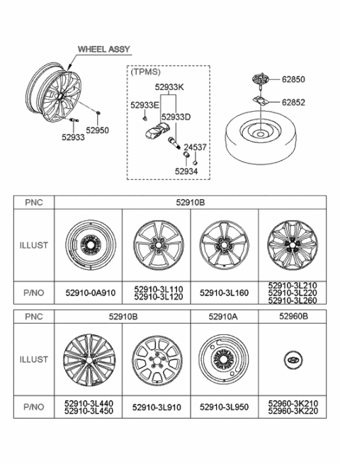 1997 Hyundai Sonata  Spoke Wheel Edge Scrape Diagram for 529103L110