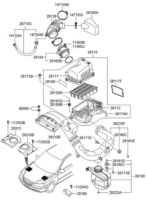 1995 Hyundai Sonata  Cover-Air Cleaner Diagram for 281113L100