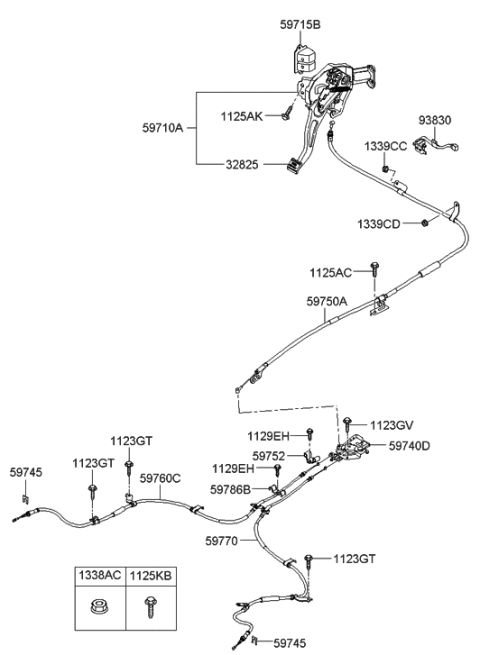 1993 Hyundai Sonata Lever & Cable Assembly Diagram for 00011614