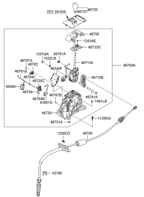 1995 Hyundai Sonata  Lever-Gear Shift Diagram for 467103L000