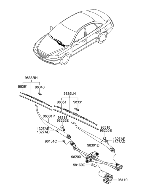 1996 Hyundai Sonata  Crank Arm-Windshield WIPER Motor Diagram for 981603L000