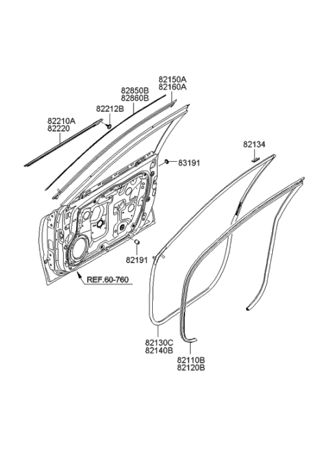1993 Hyundai Sonata  Weatherstrip Assembly-Front Door Belt Outside RH Diagram for 822203L000