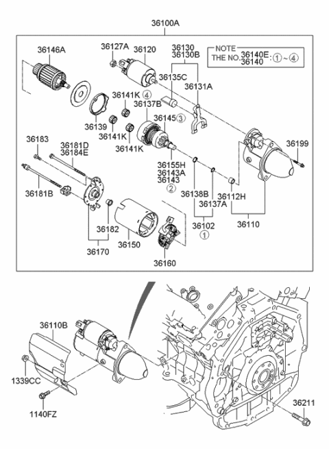 1996 Hyundai Sonata  Bolt-Through Diagram for 3618425012