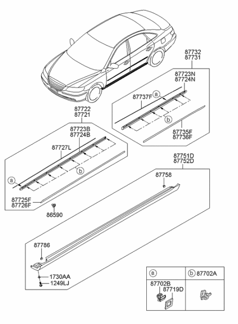 1996 Hyundai Sonata  Moulding-Waist Line Front Door, RH Diagram for 877243L020