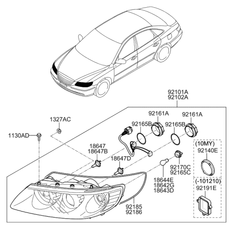 1995 Hyundai Sonata  Strip-HEADLAMP, RH Diagram for 921863L000