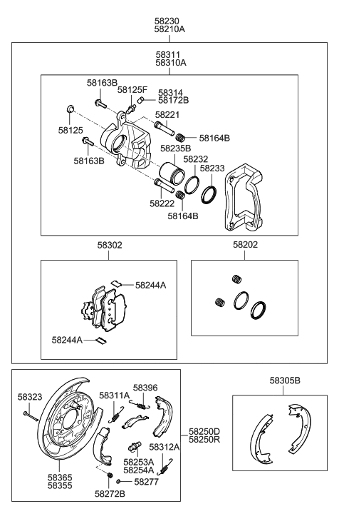 1993 Hyundai Sonata  Caliper Kit-Rear Brake, RH Diagram for 583113KAA0