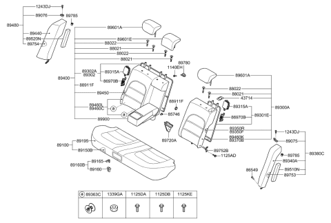 1996 Hyundai Sonata Child Anchor Button Diagram for 893632B000RY