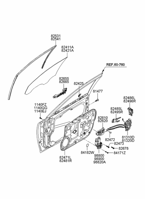 1993 Hyundai Sonata  Base Assembly-Front Door Outside Handle RH Diagram for 826653L000