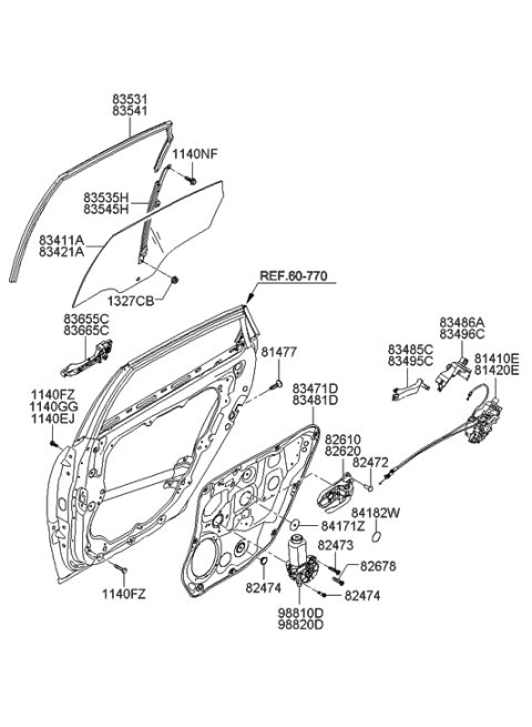 1998 Hyundai Sonata  Interior Door Handle Assembly, Left Diagram for 826103L000