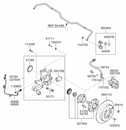 1998 Hyundai Sonata  Hose-Brake Diagram for 587443L001
