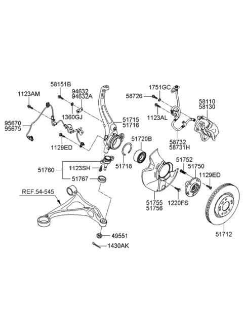 1998 Hyundai Sonata  Bracket-Wheel Speed Sensor Mounting, F Diagram for 598503K100