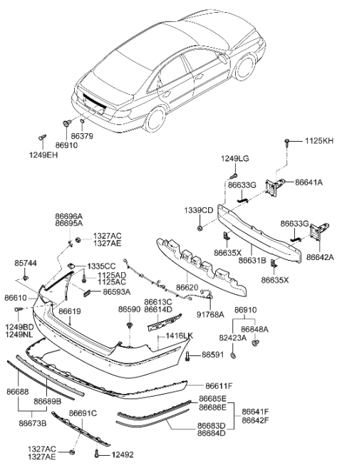 1995 Hyundai Sonata  Bracket-Rear Bumper Upper, LH Diagram for 866713L000