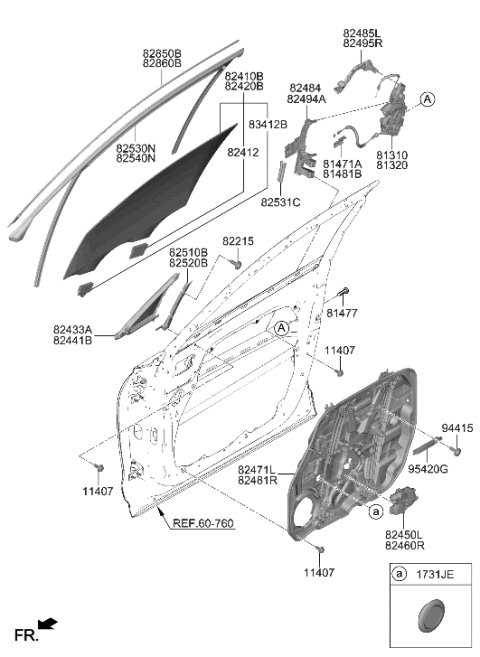 2019 Hyundai Accent  Grip-Door Glass Diagram for 82413J5000