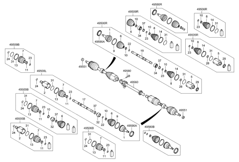 2013 Hyundai Sonata Bearing Bracket & Shaft Assembly Diagram for 49560C5450