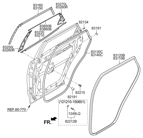 2013 Hyundai Sonata Garnish Assembly-Rear Door Front Frame, LH Diagram for 832502W000