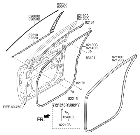 2014 Hyundai Sonata Weatherstrip Assembly-Front Door Belt Outside LH Diagram for 822102W000