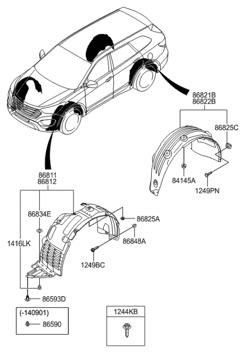 2013 Hyundai Sonata  Rear Wheel Guard Assembly, Right Diagram for 86822B8000