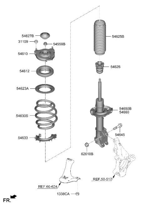 1995 Hyundai Elantra  Front Suspension Strut Dust Cover Diagram for 54625D3000