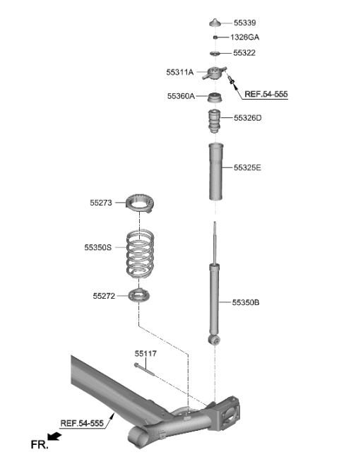 2023 Hyundai Kona Electric  Rear Shock Absorber Assembly Diagram for 55307K2010