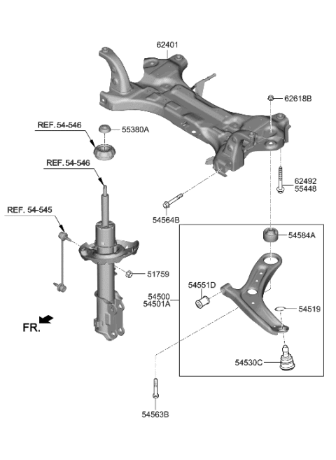 2023 Hyundai Kona Electric  Arm Complete-FR LWR, LH Diagram for 54500K2000