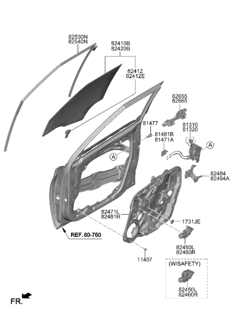 2007 Hyundai Elantra  Holder-Door Glass Diagram for 824131Y000