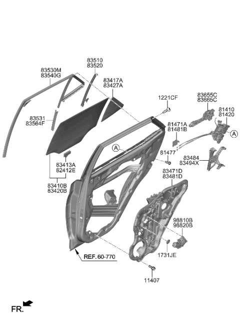 2023 Hyundai Kona Electric  Glass Assembly-Rear Door, RH Diagram for 83420K2000