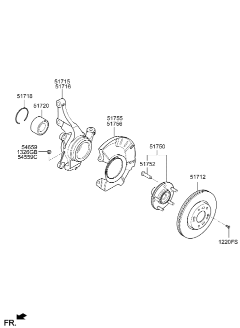 2007 Hyundai Elantra  Front Wheel Bearing Diagram for 51720K3000