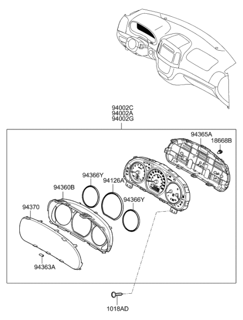 2021 Hyundai Venue  Case-Cluster Diagram for 943652B000