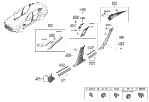 2014 Hyundai Sonata Hybrid CLIP-TRIM MTG Diagram for 85858T6000