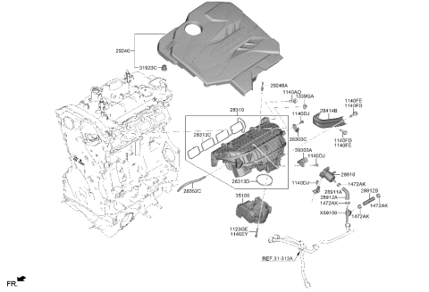 2006 Hyundai Azera  Bolt-Engine Cover Mounting Diagram for 292463C000