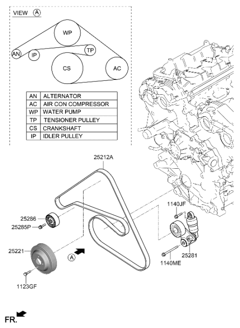 2014 Hyundai Sonata Hybrid  Tensioner Assembly Diagram for 252812T000