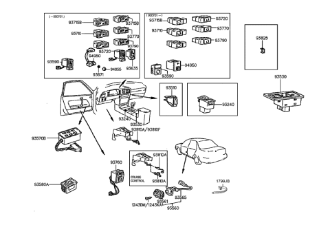 2008 Hyundai Entourage Power Window Main Switch Assembly Diagram for 9357033000