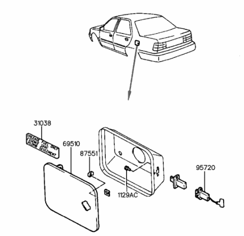 2008 Hyundai Entourage  Opener Assembly-Fuel Filler Door Diagram for 9572033000
